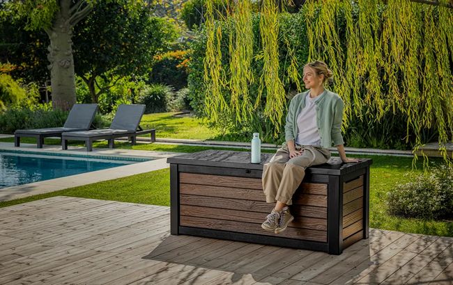 165 Gallon Storage Box Signature Deck Box Walnut Brown - Keter US