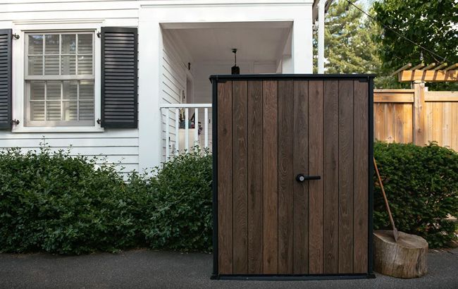 Signature Vertical Storage Shed in Walnut Brown - 4.6x2.4 Shed - Keter US