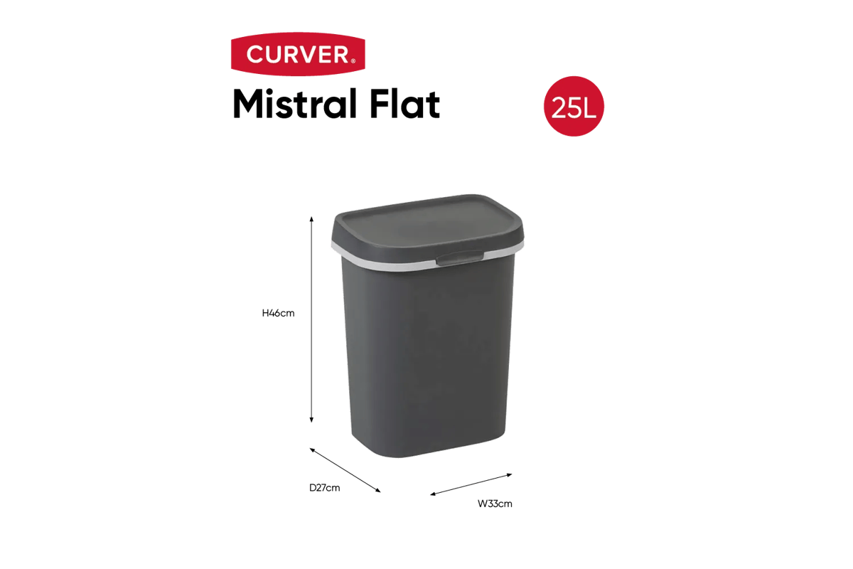 Mistral Flat Afvalbak 25L - Antraciet
