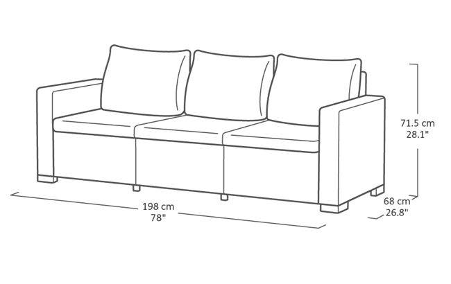 Canapé 3 places California - 198x68x71,5cm - Anthracite