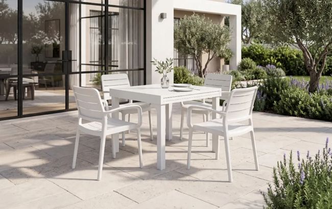 סט שולחן פלמה 90/180 נפתח+4 כסאות פורטו משענות לבן