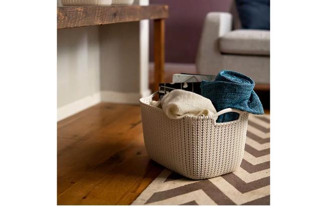 סל אחסון מלבני קלוע - 19 ליטר - לבן thumbnail