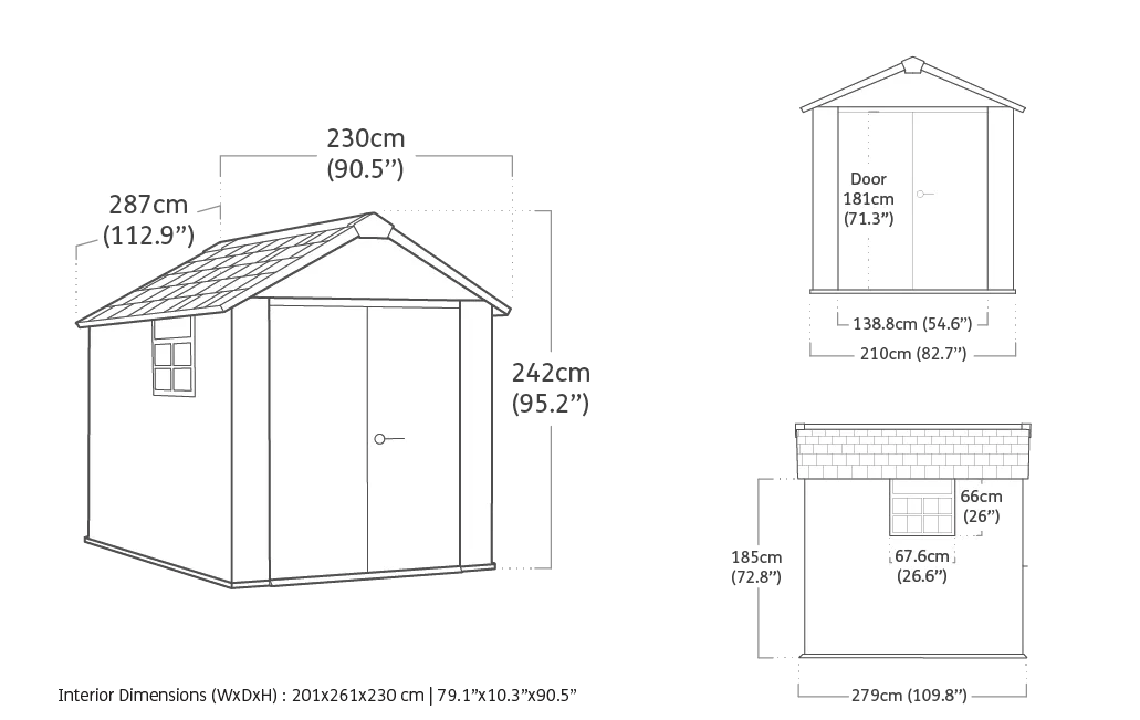 Caseta de exterior Oakland 759 - 230x287x242 cm y 6m2 - Deco Gris