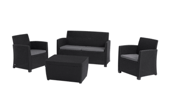 Ensemble de balcon Mia 4 places et table coffre - Anthracite - Mobilier de jardin