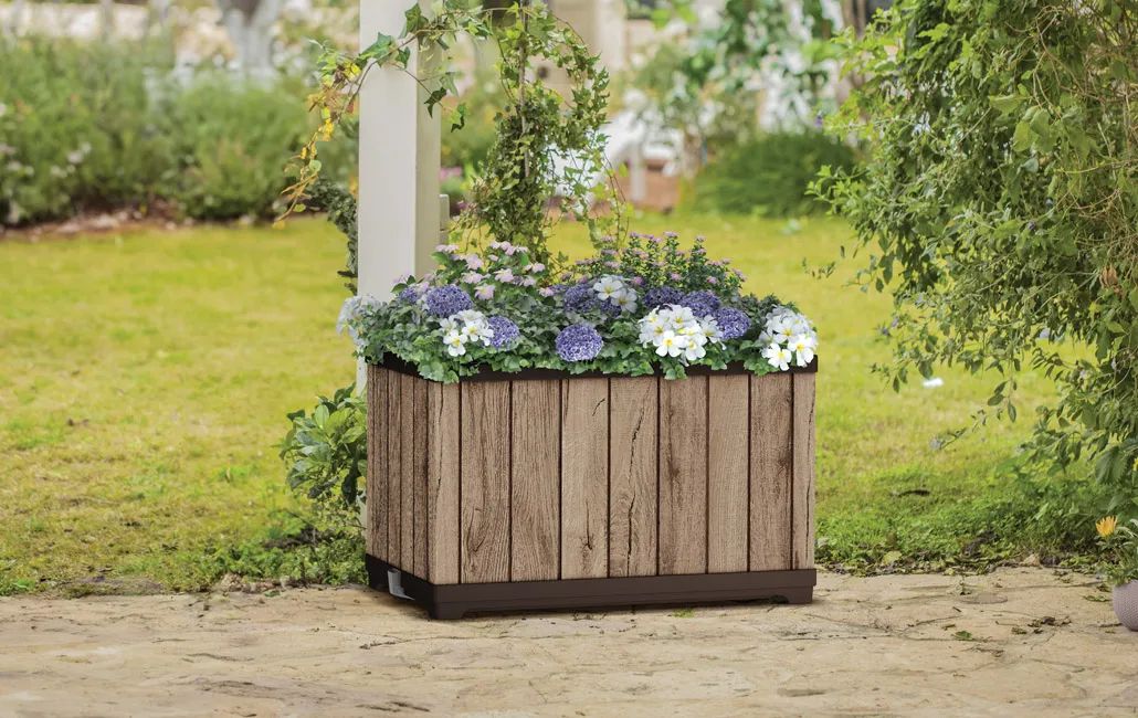 Self Watering Pine Brown Large Rectangular Planter - Keter US