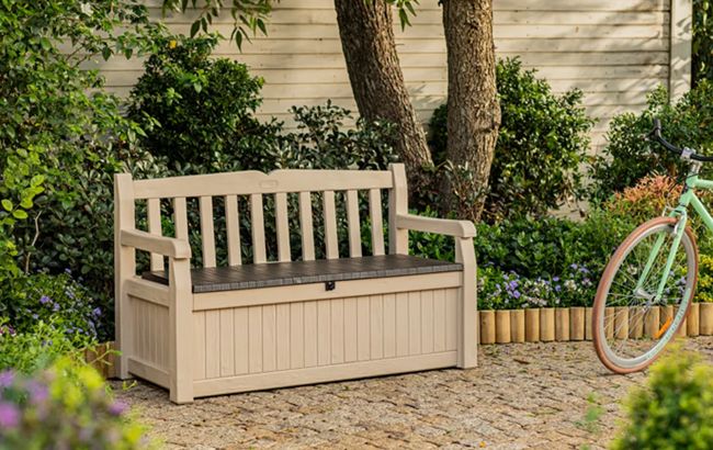 Solana Brown 70 Gallon Outdoor Storage Bench - Keter US