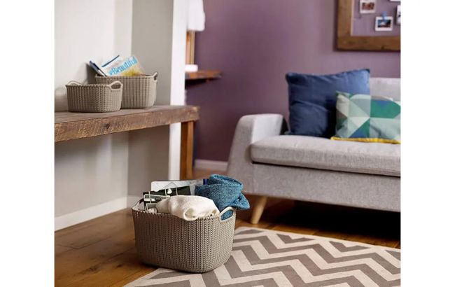 סל אחסון מלבני קלוע - 19 ליטר - חום