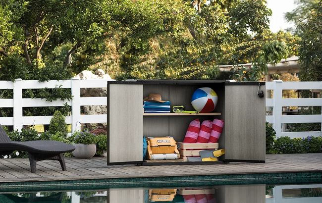 Cobertizo de exterior Patio Store - 140x73,6x120 cm y 1000L - Deco Gris