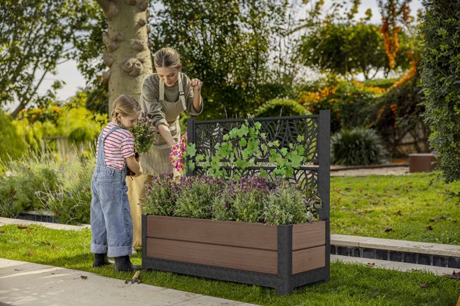 Brown Privacy Planter With Tulip-Shaped Trellis - Keter US