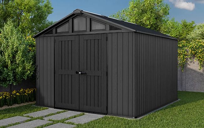 Achetez l’abri de jardin Stronghold 10 pi x 22,5 pi (3,04 m x 3,50 m) en graphite – Keter Canada
