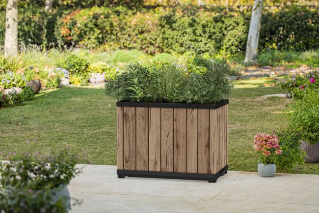 עציץ דקו מלבני גבוה - דמוי עץ בגווני חום thumbnail