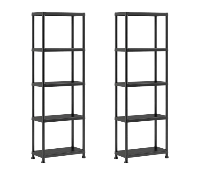 Plus Lagerregale – 5 Böden – 2 Stück - Schwarz/Grau