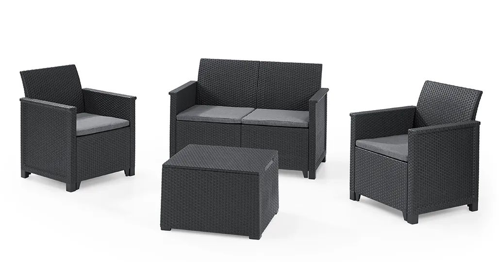 Emma 4 Seater Garden Set, With Storage Table  - Graphite