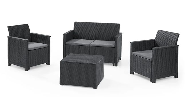 Emma 4 Seater Garden Set, With Storage Table  - Grey