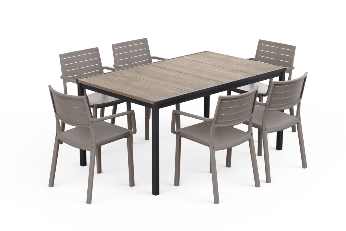 Signature Porto Dining Table + Metaline Dining Chair, Set of 6 - Cappuccino