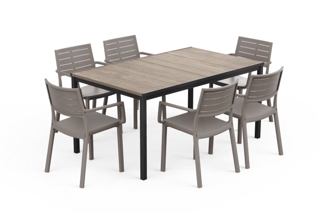 Signature Porto Dining Table + Metaline Dining Chair, Set of 6 - Cappuccino