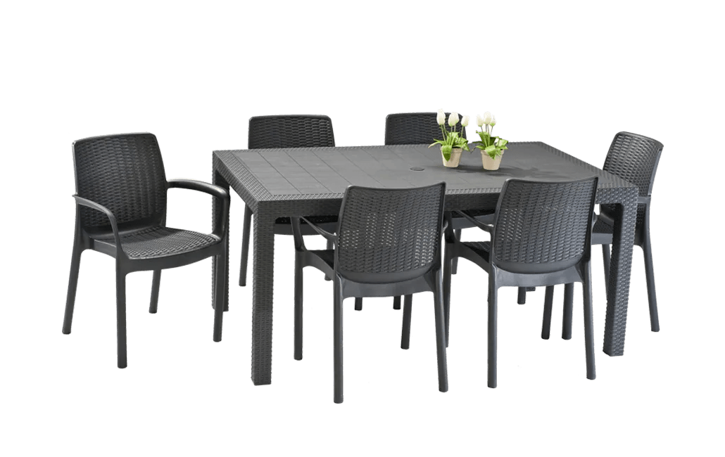 פינת אוכל באלי- שולחן ו 6 כיסאות - אפור כהה