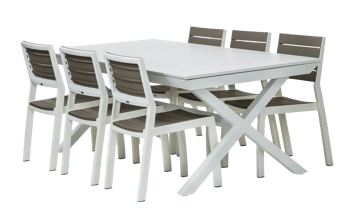 פינת אוכל ולנסיה - שולחן אלומיניום נפתח ו 6 כיסאות - קפוצ'ינו - פינות אוכל משולבות אלומיניום