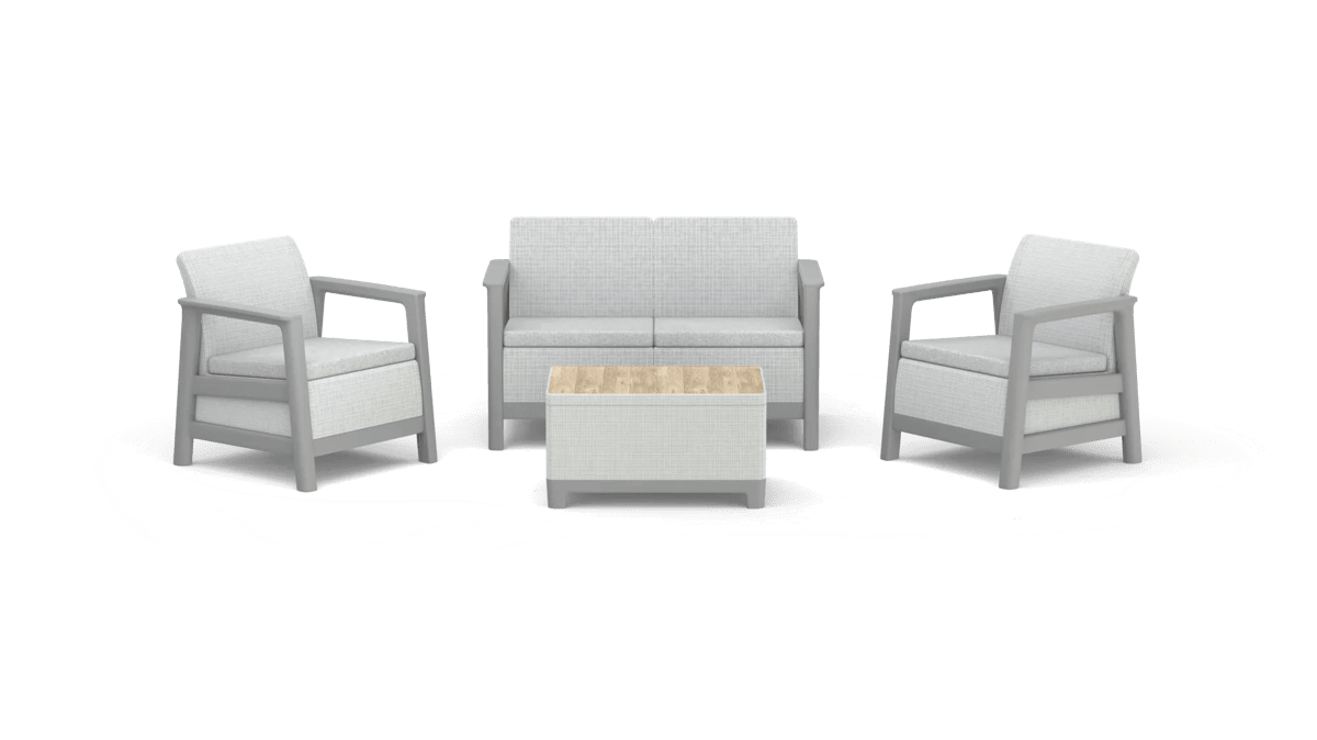 Scandi Linea 4 Seater Lounge Set with Ashwood Storage Table - Grey