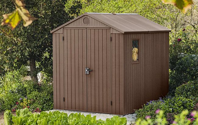 Darwin Brown Medium Storage Shed - 6x8 Shed - Keter US