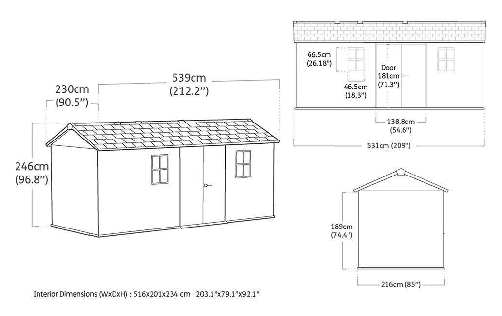 Abri de jardin Newton Plus 1775 - 11,2m2 - Gris Aspect Bois