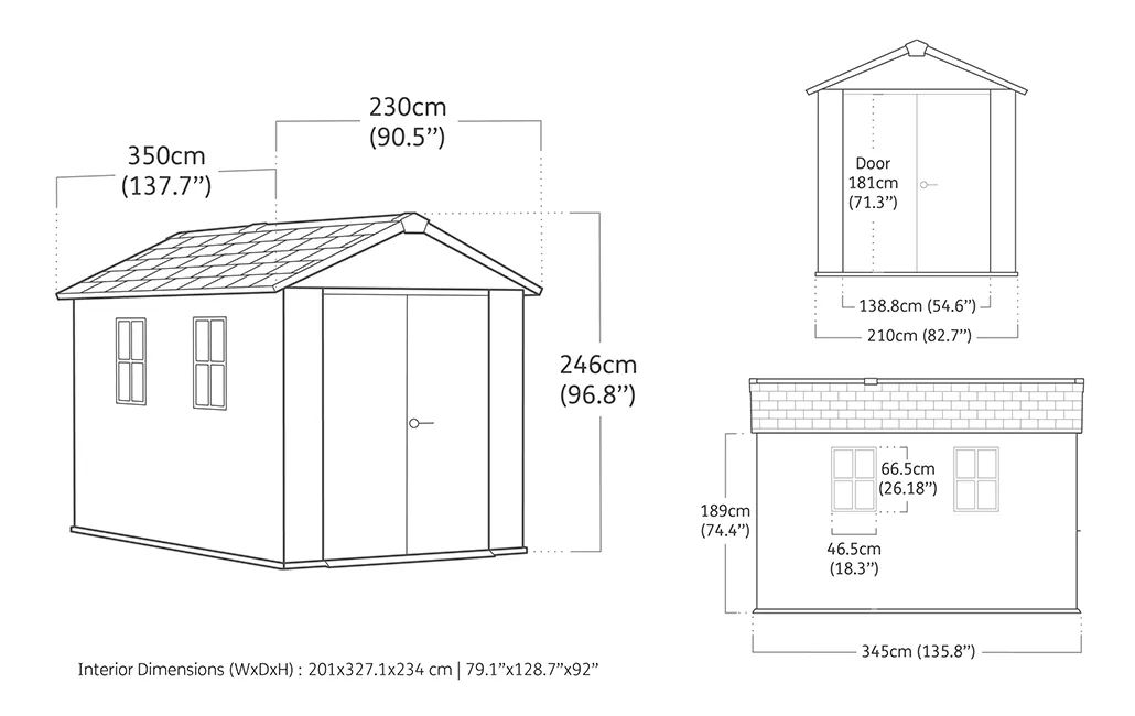 Newton Plus 1175 Tuinhuis - 350x230x246cm - Grijs