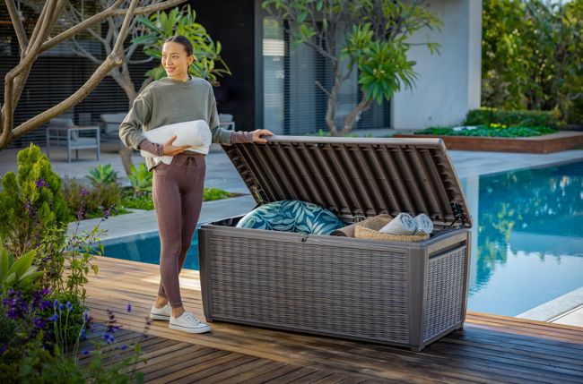 Arcón de exterior de ratán Sumatra 145x73x64 cm y 511L - 