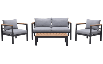 מערכת ישיבה באונטי - אלומיניום בשילוב עץ - שחור - מערכות ישיבה מאלומיניום