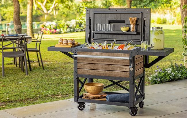 Signature Patio Cooler and Beverage Cart - Ashwood Brown