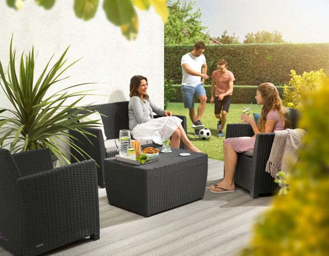 Mia 4 Seater Lounge Set With Storage Table - Graphite