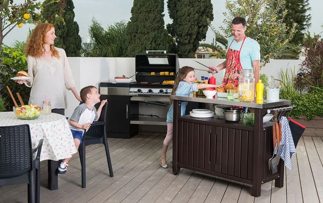 Unity XL Brown Outdoor Kitchen Cart with Storage - Keter US