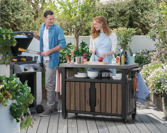 Unity XL Rosewood Outdoor Kitchen Cart With Storage - Keter US