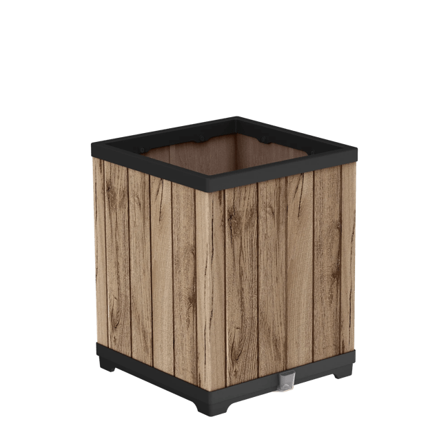 עציץ דקו מרובע גבוה - דמוי עץ בגווני חום