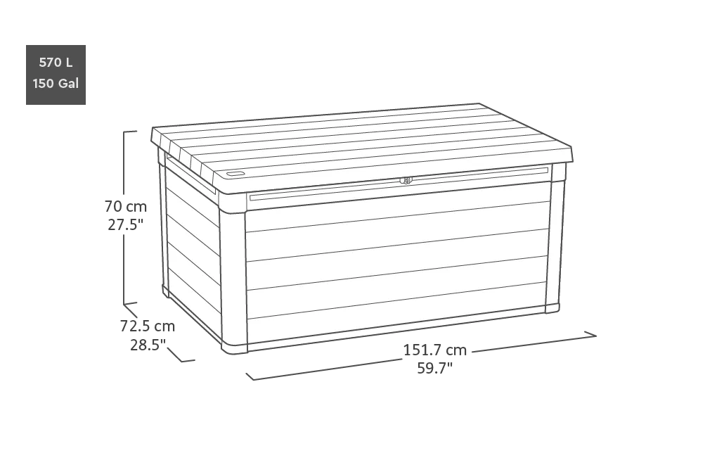 Arcón de exterior Cortina 151,7x72x70 cm y 570L  - Marrón madera