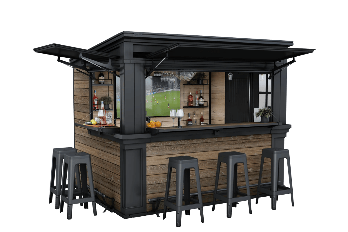 בר חוץ מעוצב עם אחסון – Outdoor Bar - דמוי עץ גוון חום אגוז