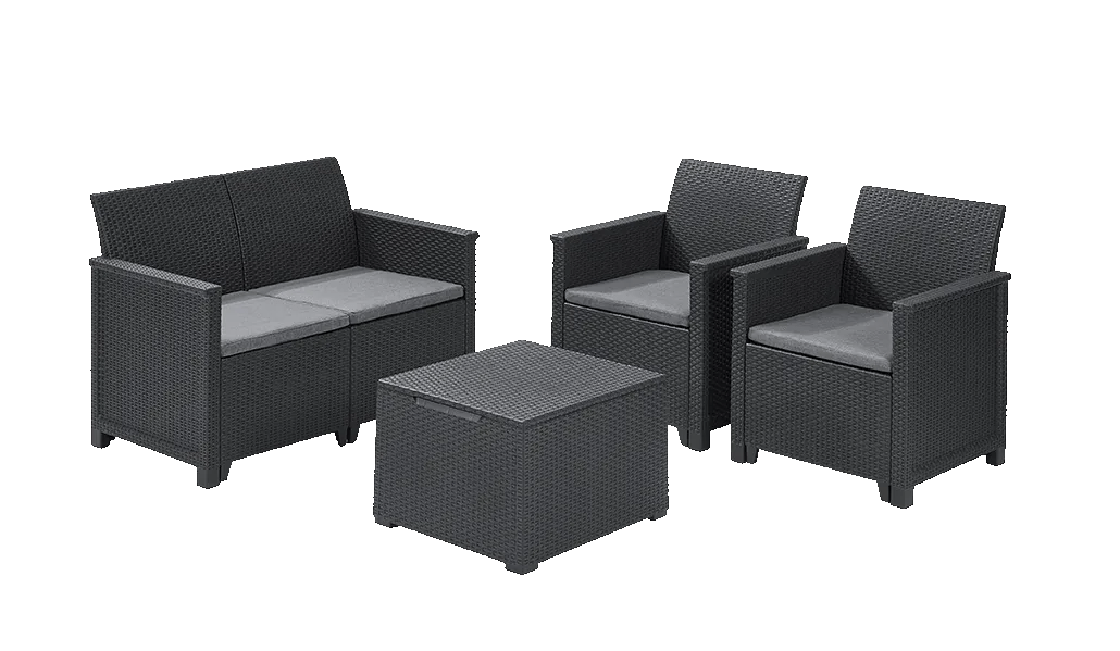 Emma 4 Seater Garden Set, With Storage Table  - Grey