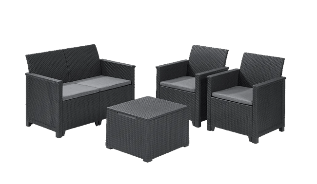 Emma 4 Seater Garden Set, With Storage Table  - Grey