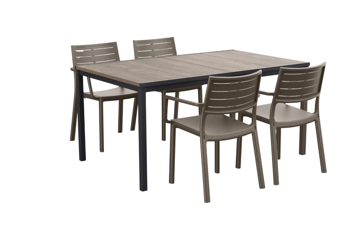 Signature Porto Dining Table + Metaline Dining Chair, Set of 4 - Cappuccino