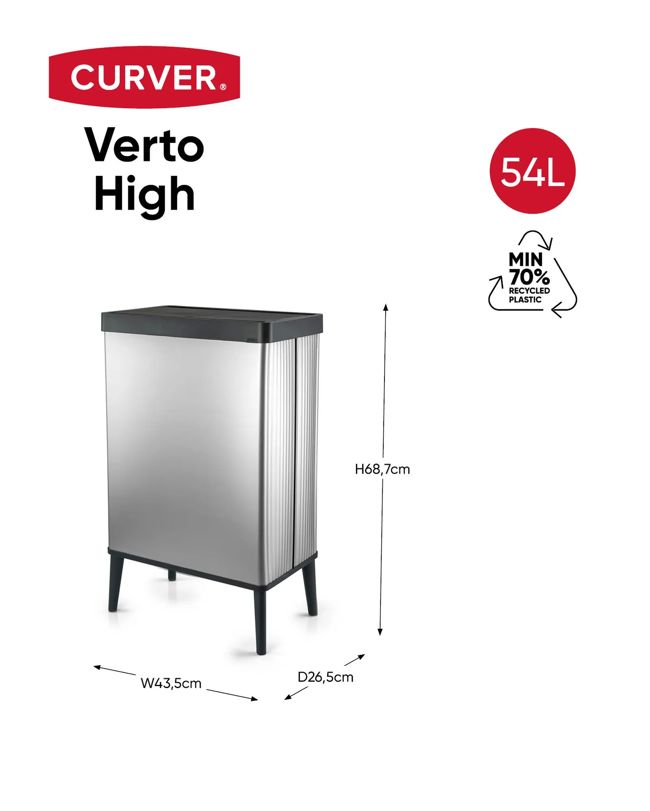 פח ורטו גבוה 54 ליטר - אפור פנינה