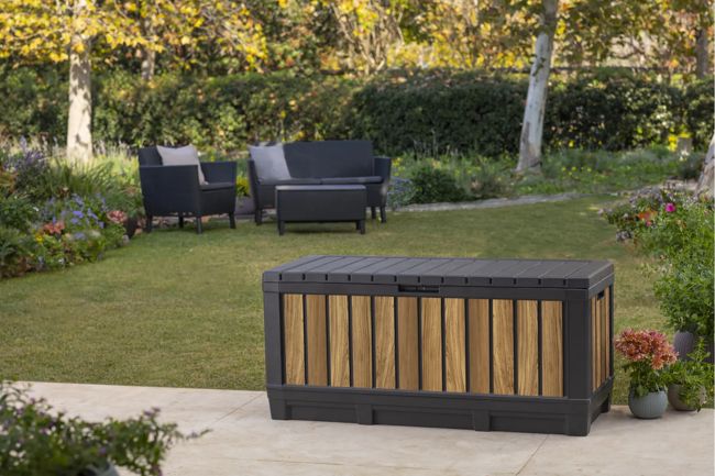 92 Gallon Deck Box Signature Storage Box Oak Brown - Keter US