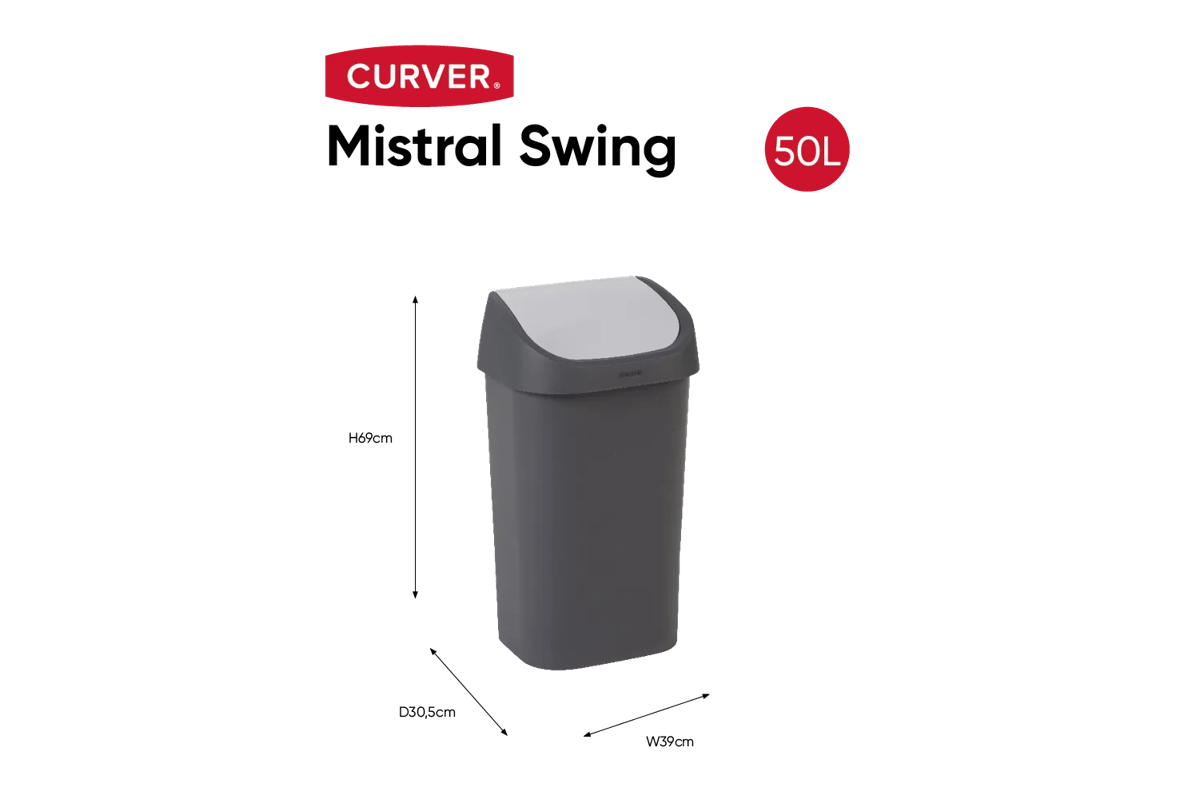 Mistral Swing Afvalbak 50L - Antraciet