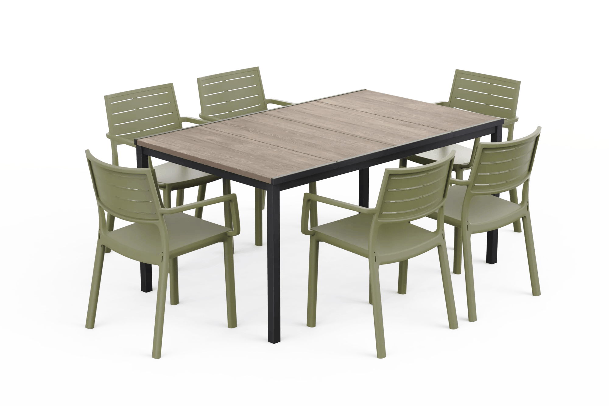 Signature Porto Dining Table + Metaline Dining Chair, Set of 6 - Olive Green