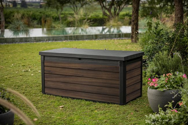 150 Gallon Deck Box Signature Storage Box Rosewood Brown - Keter US