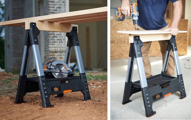 חמור עבודה עם רגליים מתכווננות וקורת עץ - שחור