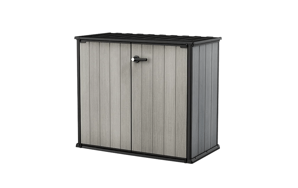Cobertizo de exterior Patio Store - 140x73,6x120 cm y 1000L - Deco Gris