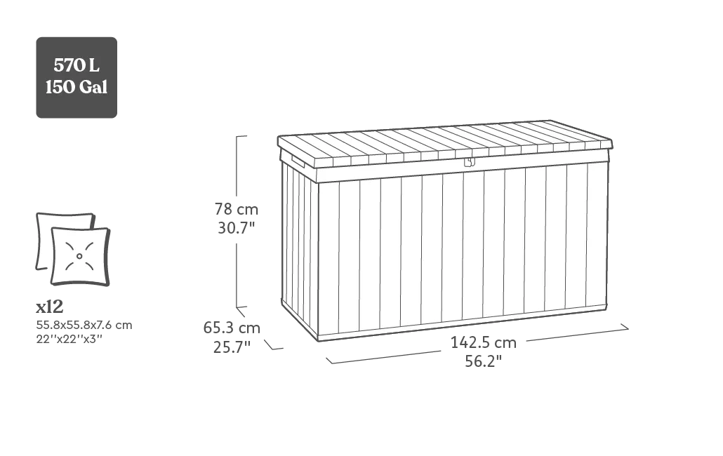 Coffre de jardin Cortina 570L - Gris Aspect Bois