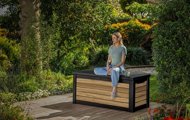 ארגז אחסון דקו 165 גלון | Carton - דמוי עץ בגווני חום