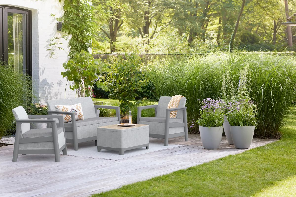 Scandi Linea 4 Seater Lounge Set with Ashwood Storage Table - Grey