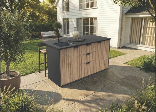 מטבח חוץ קומפקטי ונציאני - דמוי עץ בגווני חום