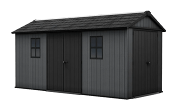 מחסן גינה ניוטון פלוס - 15x7.5 רחב - אפור - מחסנים לגינה- דמוי עץ